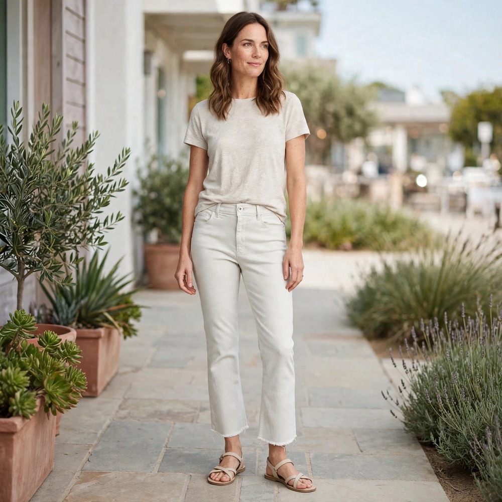 J.Jill Denim Off White Cropped Flare Jeans Frayed Hem Comfort Casual Style